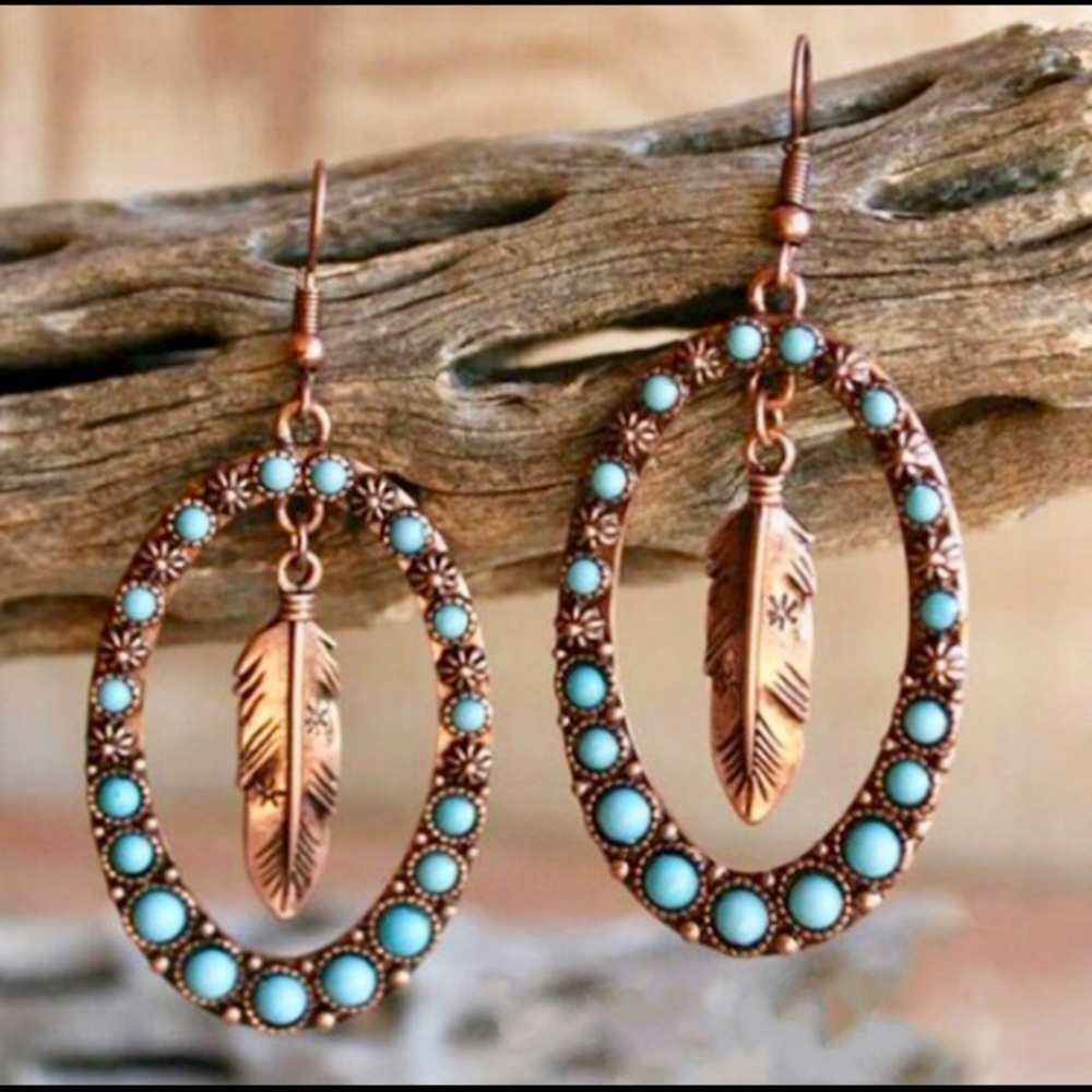 Bronze Turquoise Dangle Earrings